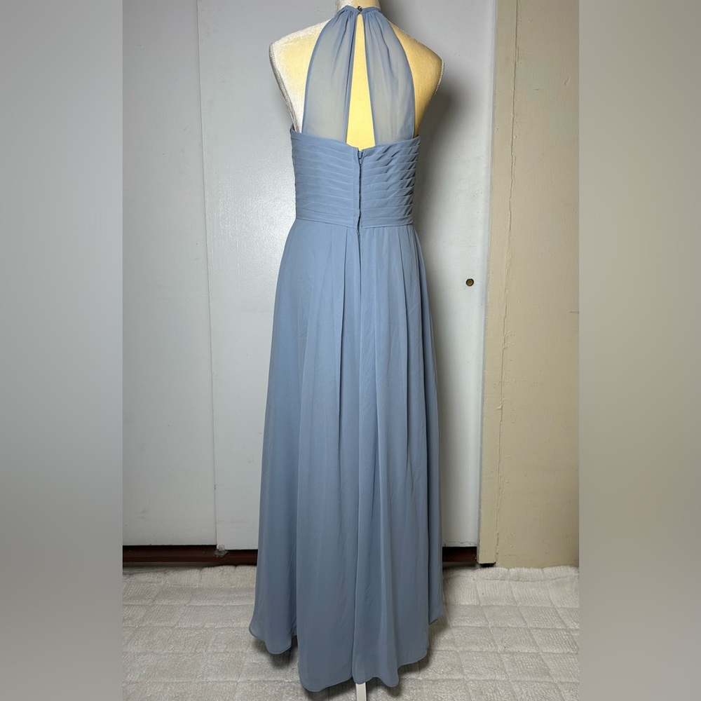 Azazie Dusty Blue Chiffon Bridesmaid Dress A-Line Halter Size A8 - Picture 5 of 12
